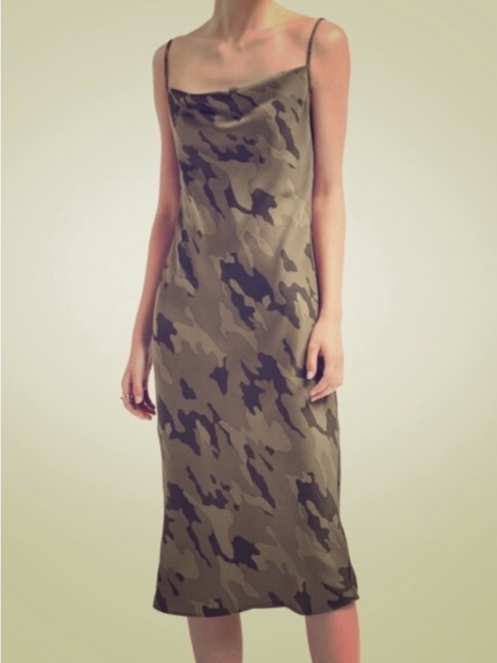 NWT Banana Republic Olive Camo Slip Dress - Women's spaghetti strap midi.